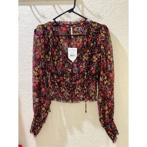 Free People Twyla Cropped Floral Top XS